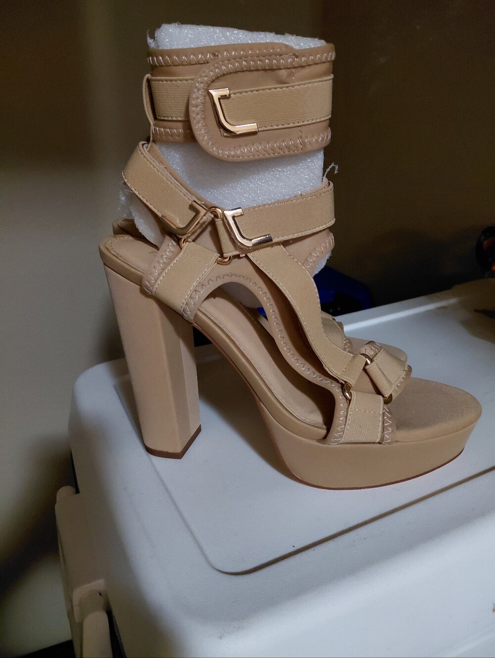 Platform Block Heel Sandal in Nude - Women's Strappy High Heels
